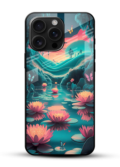 Dreamy Lotus Night mystical lotus artwork glossy vibrant premium glass back cover - Angle Front