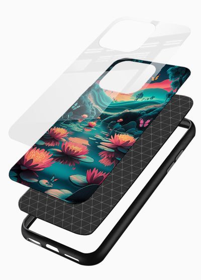 Dreamy Lotus Night mystical lotus artwork glossy vibrant premium glass back cover - Angle Layers