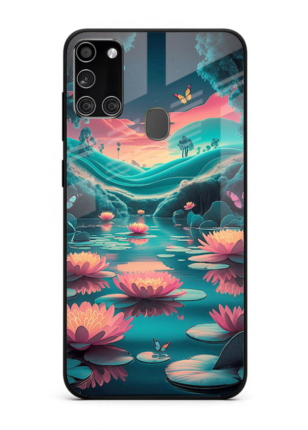 Dreamy Lotus Night mystical lotus artwork Samsung A21s glass back cover
