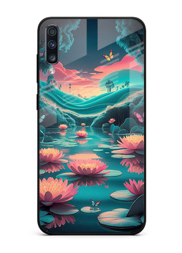 Dreamy Lotus Night mystical lotus artwork Samsung A70 glass back cover
