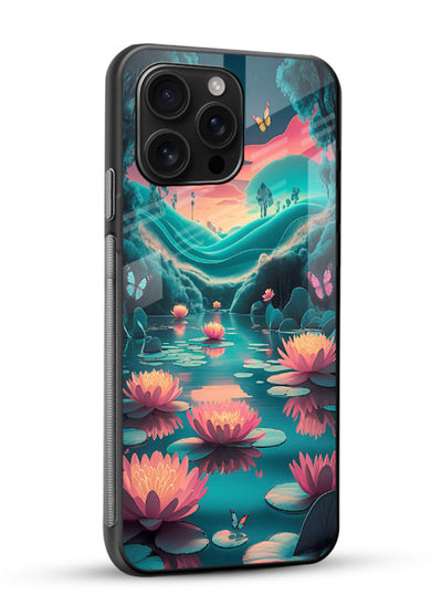Dreamy Lotus Night mystical lotus artwork glossy vibrant premium glass back cover - Angle Side