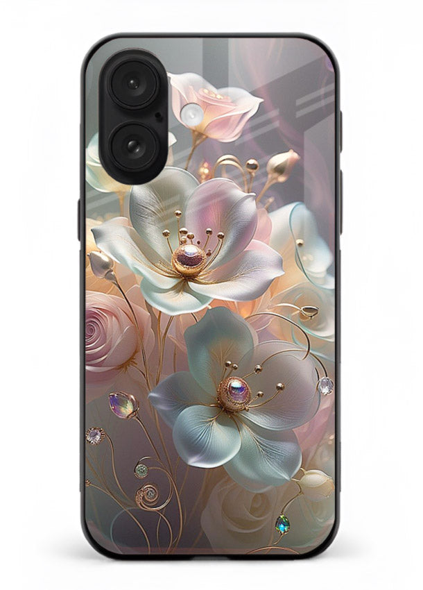 Rose orb artwork on iphone 17 glass back cover with glowing romantic tones.