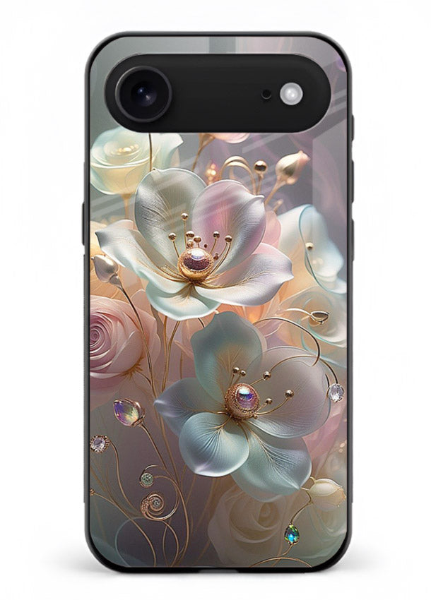 Rose orb artwork on iphone 17 air glass back cover with glowing romantic tones.