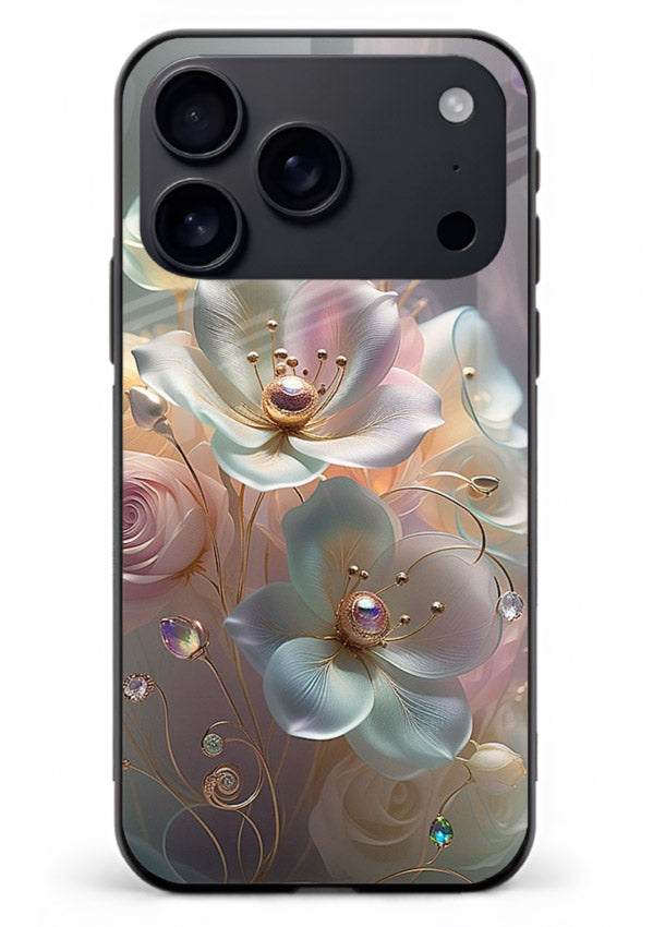 Rose orb artwork on iphone 18 pro max glass back cover with glowing romantic tones.