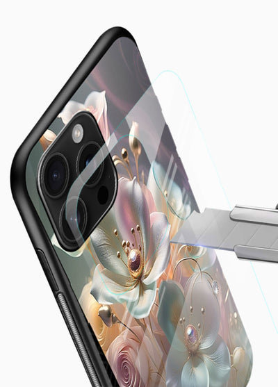 Rose orb artwork on glossy vibrant premium glass back cover with glowing romantic tones. - Angle Blade