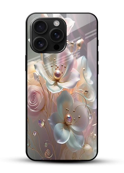 Rose orb artwork on glossy vibrant premium glass back cover with glowing romantic tones. - Angle Front
