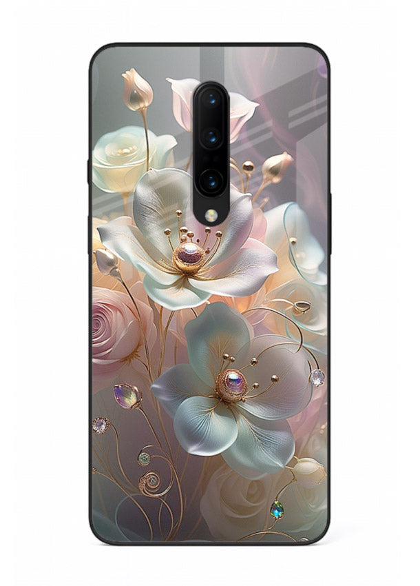 Rose orb artwork on OnePlus 7 Pro glass back cover with glowing romantic tones.
