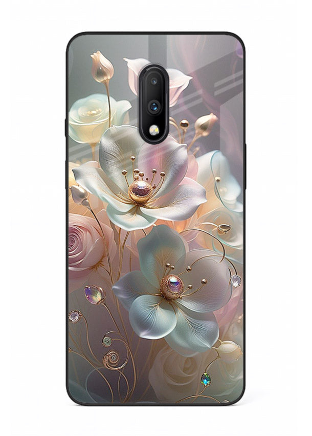 Rose orb artwork on OnePlus 7 glass back cover with glowing romantic tones.