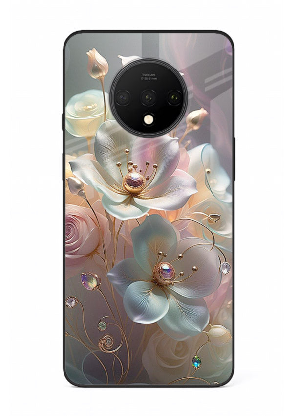 Rose orb artwork on OnePlus 7T glass back cover with glowing romantic tones.