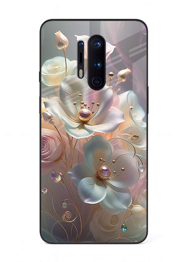 Rose orb artwork on OnePlus 8 Pro glass back cover with glowing romantic tones.