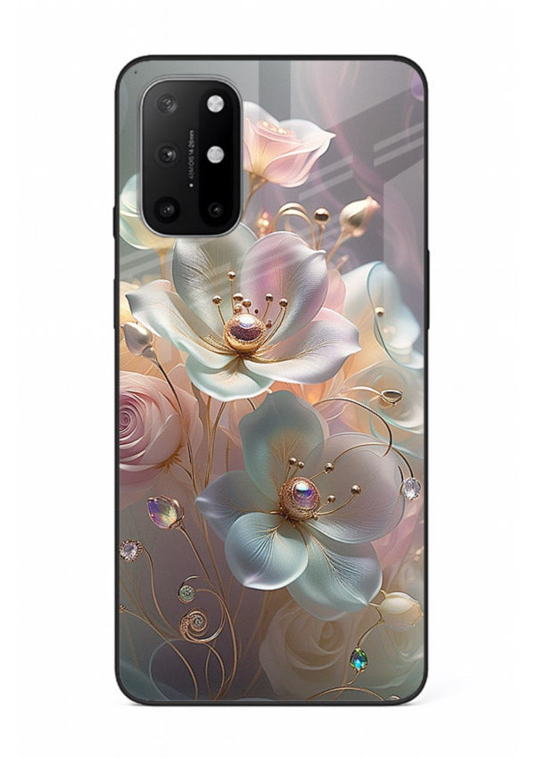 Rose orb artwork on OnePlus 8T glass back cover with glowing romantic tones.