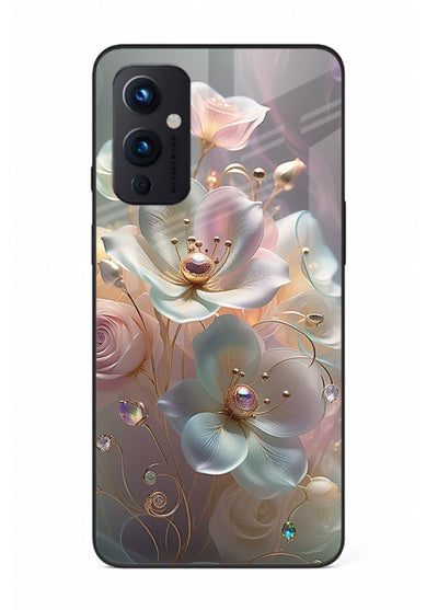 Rose orb artwork on OnePlus 9 Pro glass back cover with glowing romantic tones.
