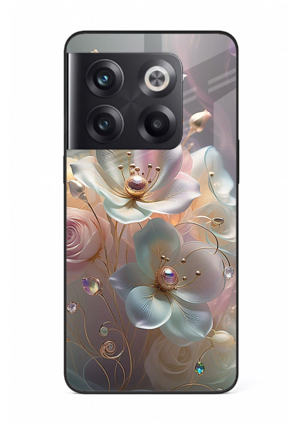 Rose orb artwork on OnePlus 10T glass back cover with glowing romantic tones.