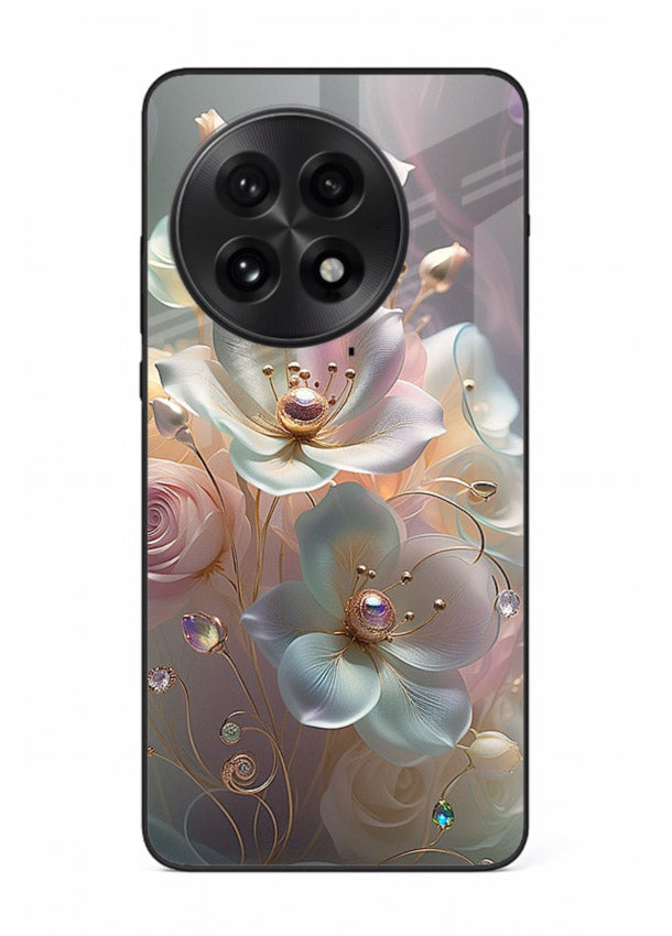 Rose orb artwork on OnePlus 13R glass back cover with glowing romantic tones.