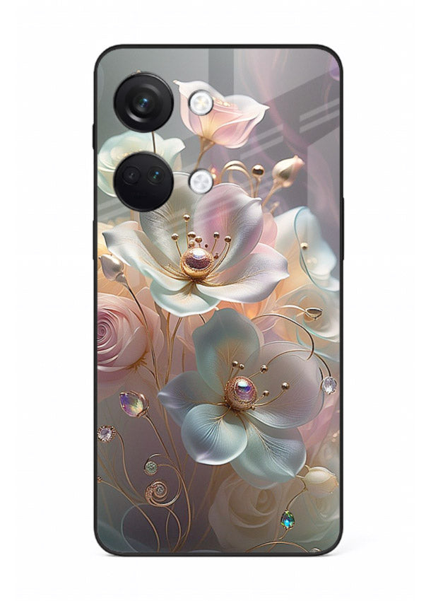 Rose orb artwork on OnePlus Nord 3 glass back cover with glowing romantic tones.