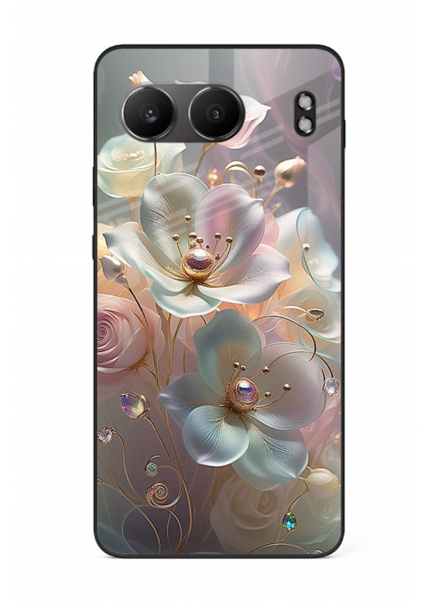 Rose orb artwork on OnePlus Nord 4 glass back cover with glowing romantic tones.