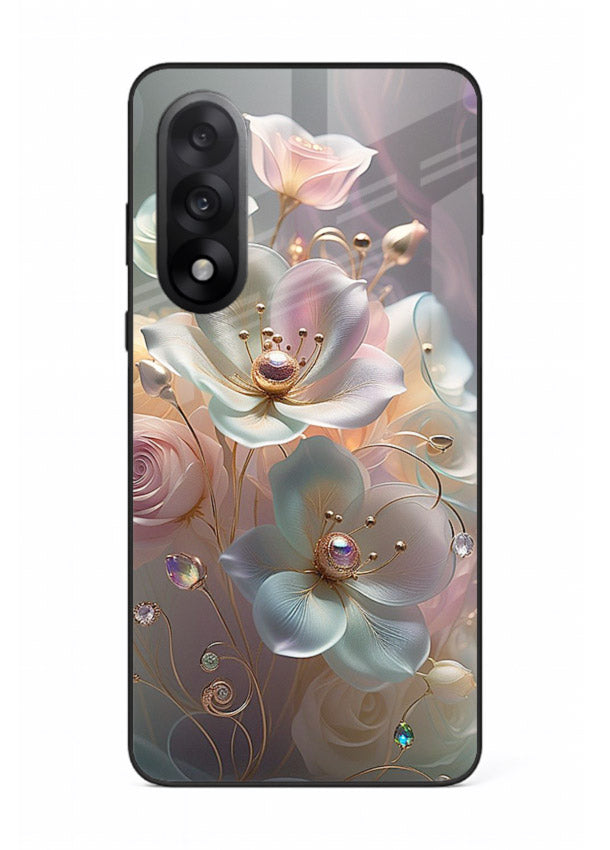 Rose orb artwork on OnePlus Nord 5 glass back cover with glowing romantic tones.