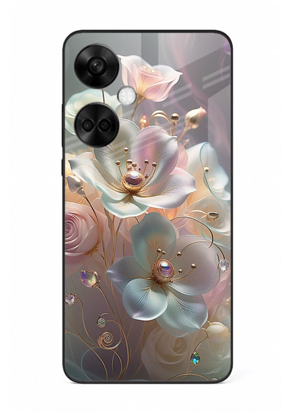 Rose orb artwork on OnePlus Nord CE3 glass back cover with glowing romantic tones.