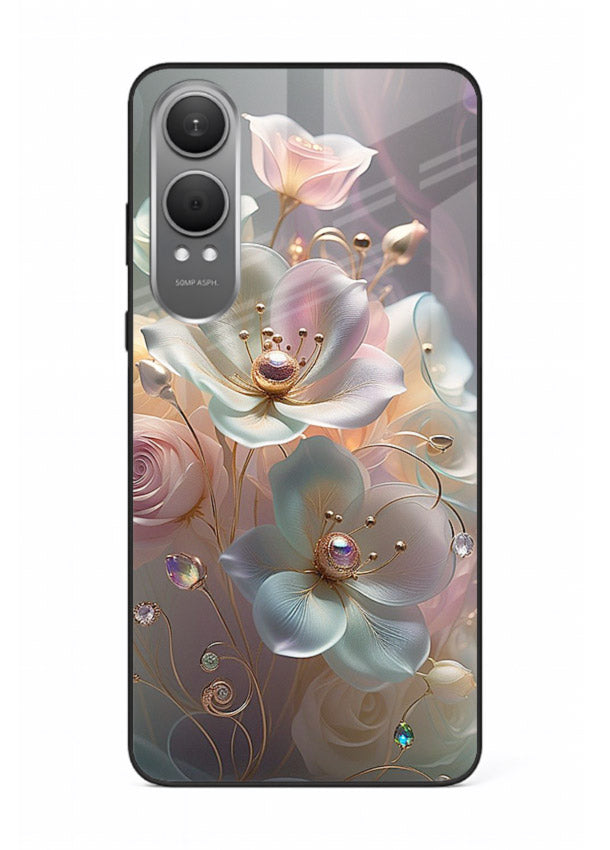 Rose orb artwork on OnePlus Nord CE4 Lite glass back cover with glowing romantic tones.
