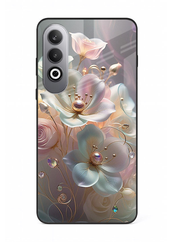 Rose orb artwork on OnePlus Nord CE4 glass back cover with glowing romantic tones.