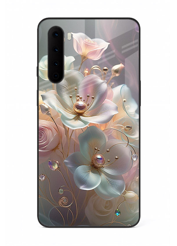 Rose orb artwork on OnePlus Nord glass back cover with glowing romantic tones.