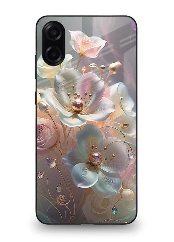 Rose orb artwork on Samsung M13 5G glass back cover with glowing romantic tones.