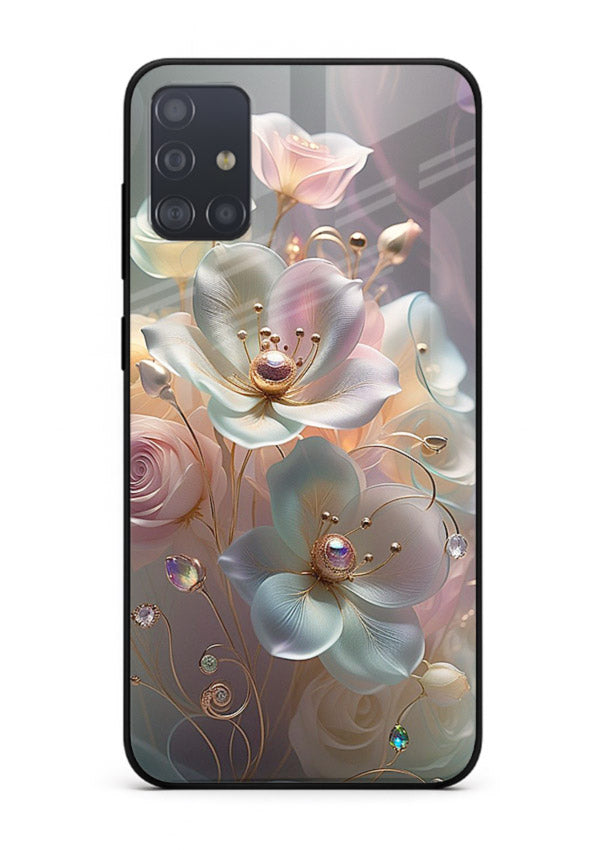 Rose orb artwork on Samsung A71 glass back cover with glowing romantic tones.