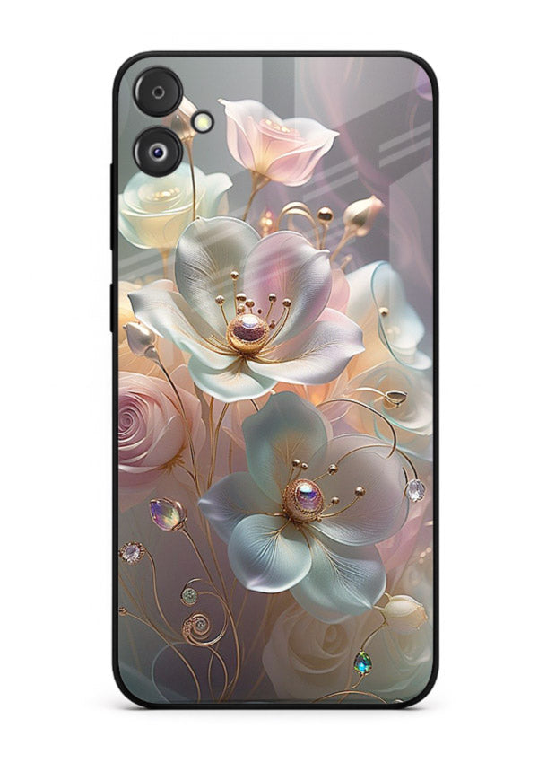 Rose orb artwork on Samsung F04 5G glass back cover with glowing romantic tones.
