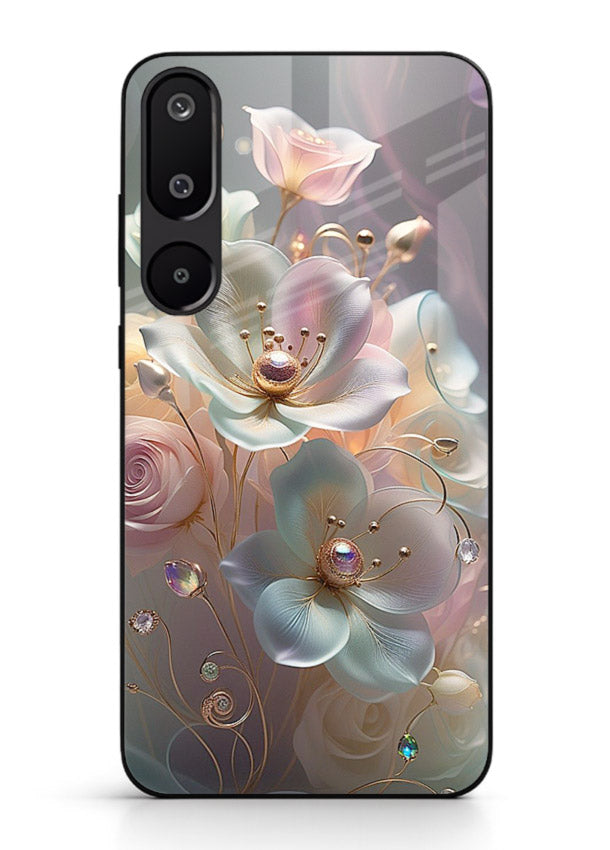 Rose orb artwork on Samsung F16 5G glass back cover with glowing romantic tones.