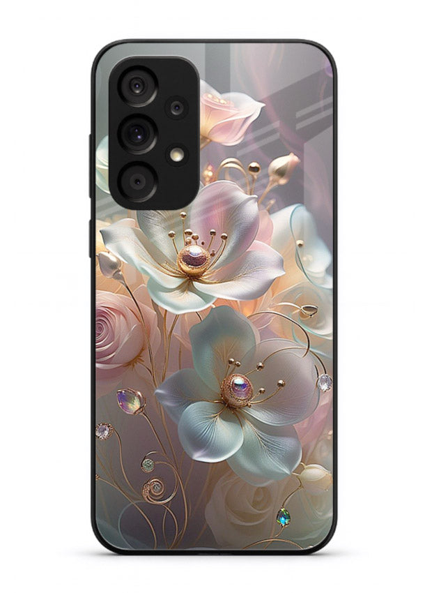 Rose orb artwork on Samsung M32 5G glass back cover with glowing romantic tones.