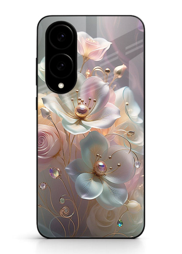 Rose orb artwork on Samsung S25 Edge glass back cover with glowing romantic tones.