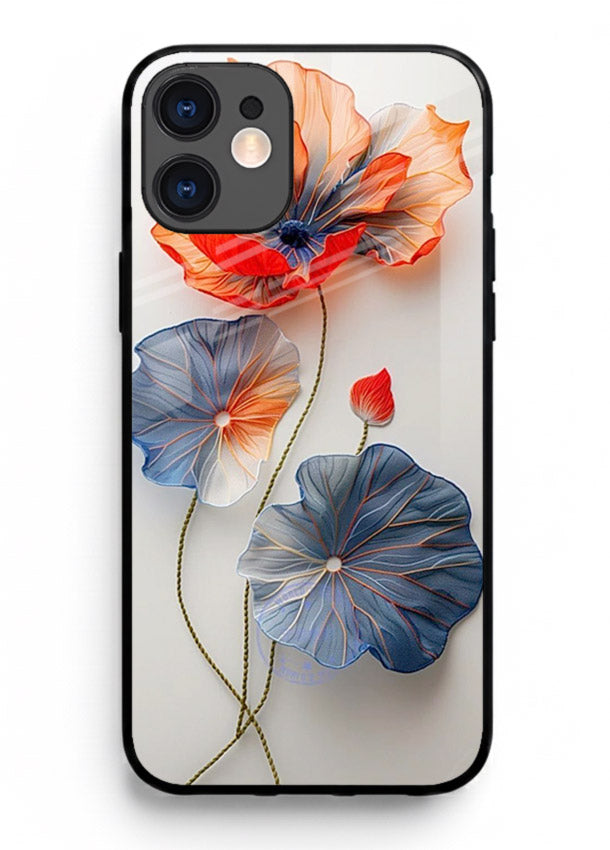 Dual-tone floral artwork on iphone 12 mini glass back cover with smooth blended tones.