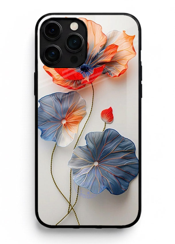 Dual-tone floral artwork on iphone 16 pro max glass back cover with smooth blended tones.