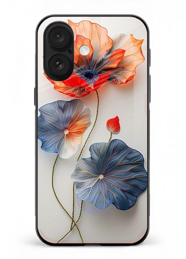 Dual-tone floral artwork on iphone 18 glass back cover with smooth blended tones.