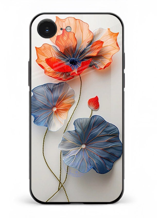 Dual-tone floral artwork on iphone 16e glass back cover with smooth blended tones.