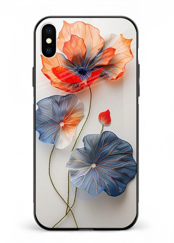 Dual-tone floral artwork on iphone xs max glass back cover with smooth blended tones.