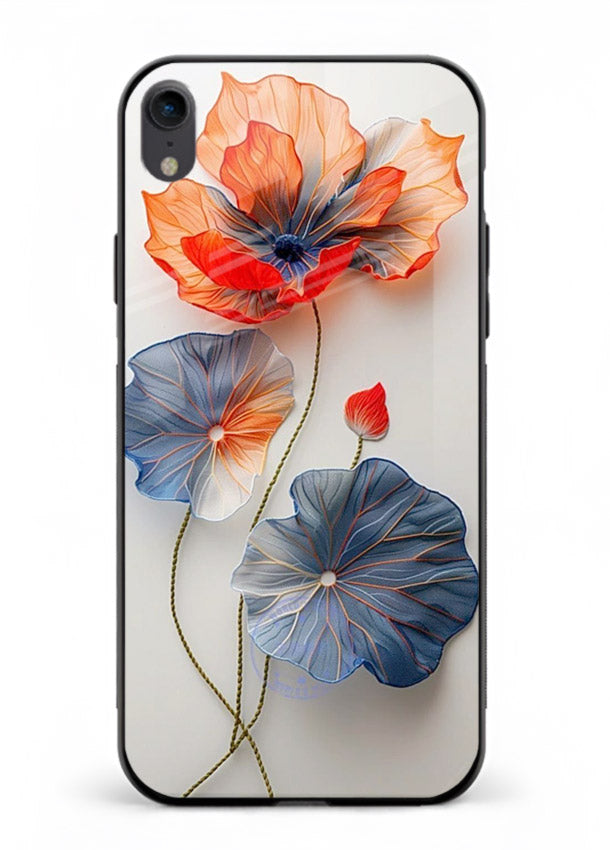 Dual-tone floral artwork on iphone xr glass back cover with smooth blended tones.