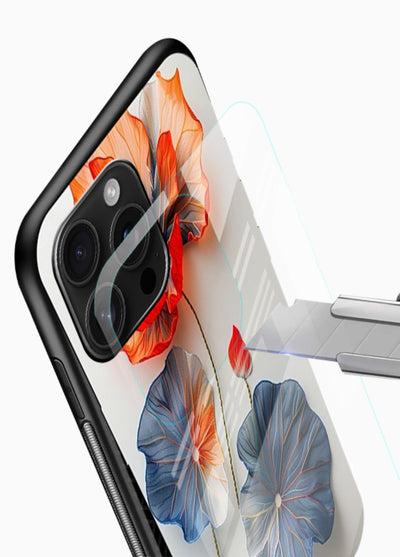 Dual-tone floral artwork on glossy vibrant premium glass back cover with smooth blended tones. - Angle Blade