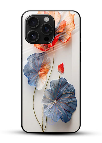 Dual-tone floral artwork on glossy vibrant premium glass back cover with smooth blended tones. - Angle Front