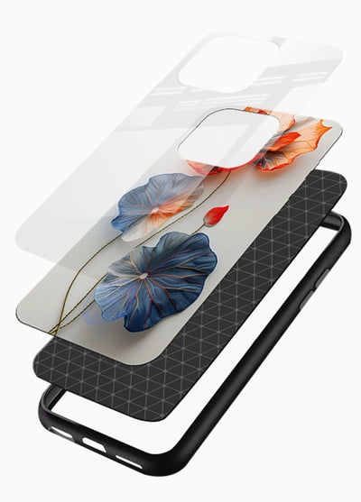 Dual-tone floral artwork on glossy vibrant premium glass back cover with smooth blended tones. - Angle Layers