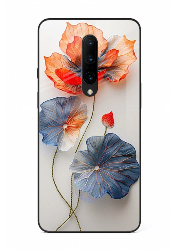 Dual-tone floral artwork on OnePlus 7 Pro glass back cover with smooth blended tones.