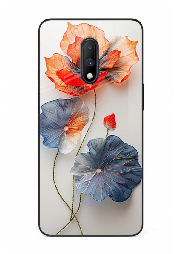 Dual-tone floral artwork on OnePlus 7 glass back cover with smooth blended tones.