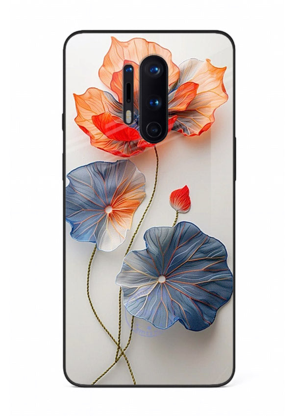 Dual-tone floral artwork on OnePlus 8 Pro glass back cover with smooth blended tones.