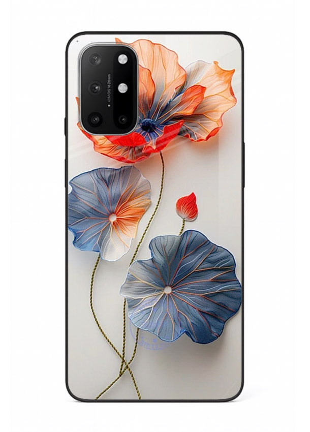 Dual-tone floral artwork on OnePlus 8T glass back cover with smooth blended tones.