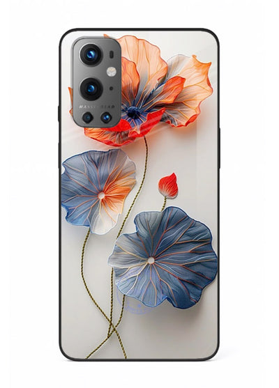 Dual-tone floral artwork on OnePlus 9 glass back cover with smooth blended tones.