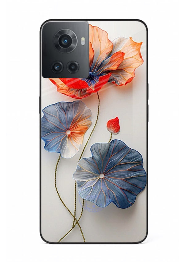 Dual-tone floral artwork on OnePlus 10R glass back cover with smooth blended tones.