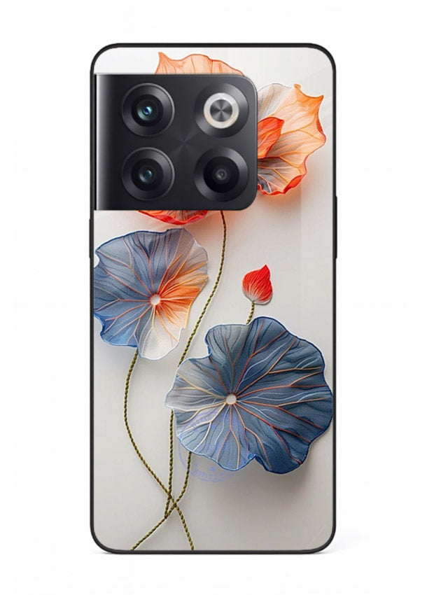 Dual-tone floral artwork on OnePlus 10T glass back cover with smooth blended tones.
