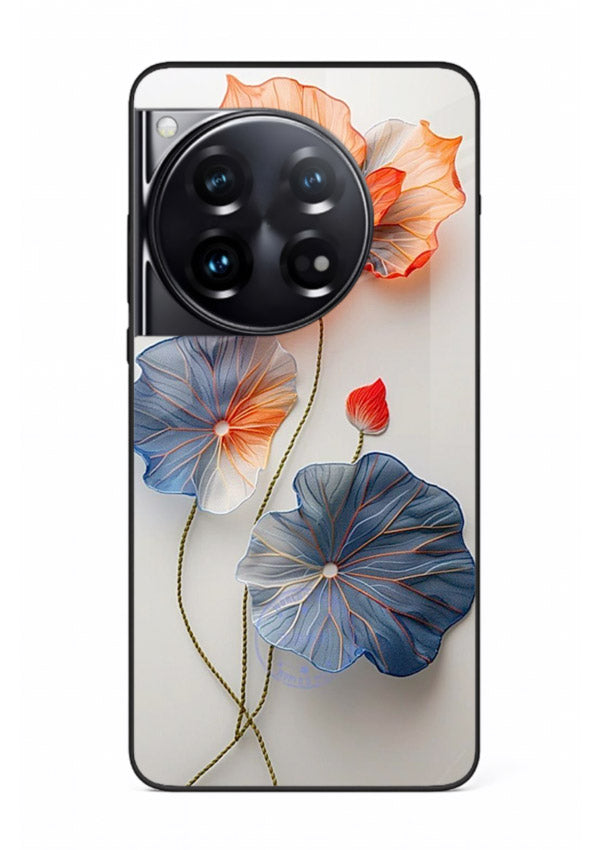 Dual-tone floral artwork on OnePlus 12 glass back cover with smooth blended tones.