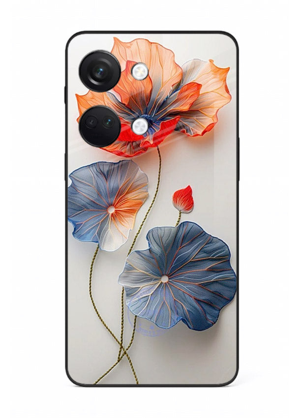 Dual-tone floral artwork on OnePlus Nord 3 glass back cover with smooth blended tones.