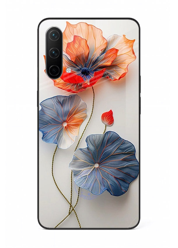 Dual-tone floral artwork on OnePlus Nord CE 5G glass back cover with smooth blended tones.